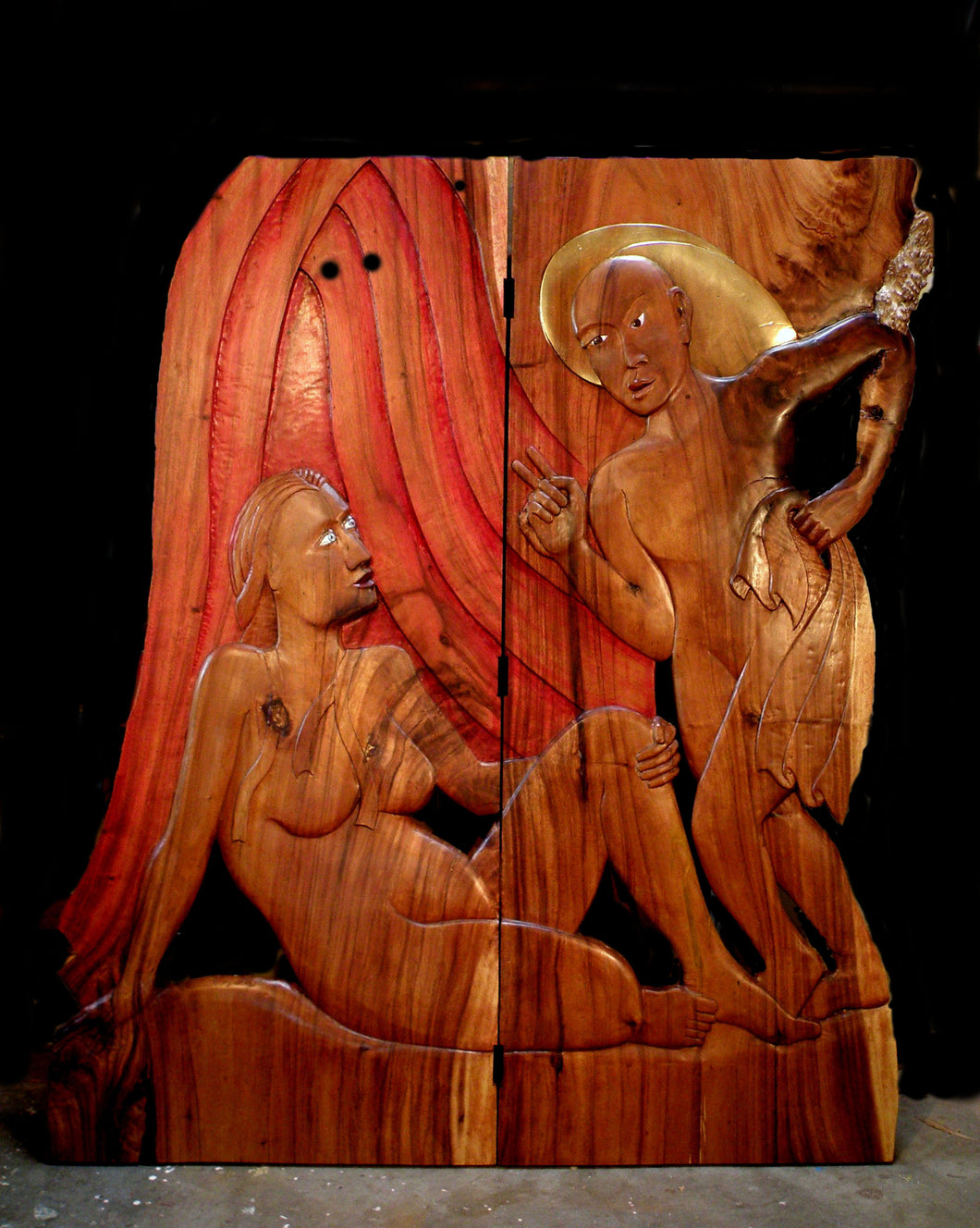 Suar Screen, Trungpa's teaching. Low relief wood carving