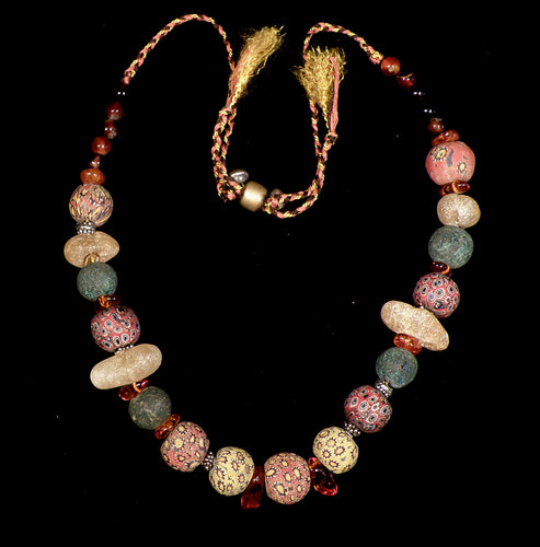 27 Amber and mosaic bead necklace
