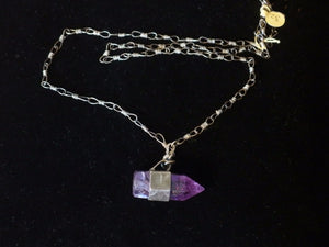 32 Natural amethyst crystal on a silver chain