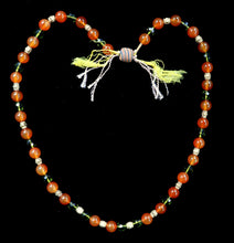 Load image into Gallery viewer, 39 Carnelian, green crystal and Balinese gold necklace.