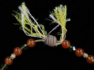 39 Carnelian, green crystal and Balinese gold necklace.