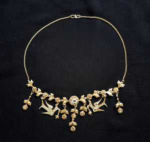 Sumatran bridal Swallow necklace. Silver gilt and Intan daimonds